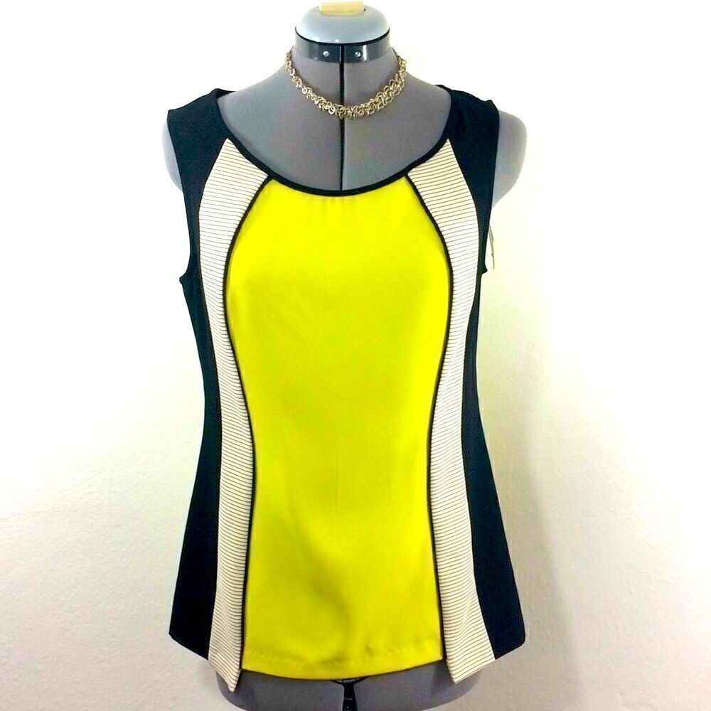 C.luce vibrant neon and black sleeveless blouse NWT